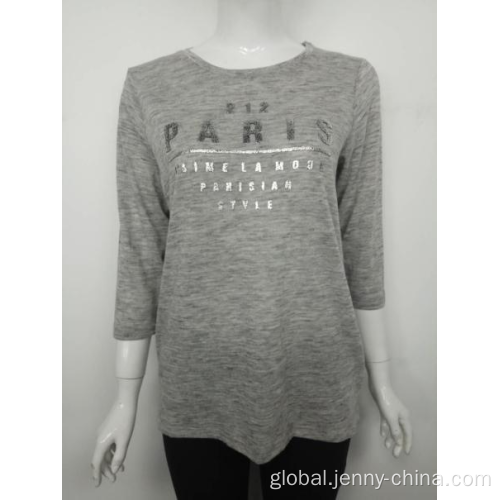 China Letter print paris women long sleeve Grey t-shirt Factory
